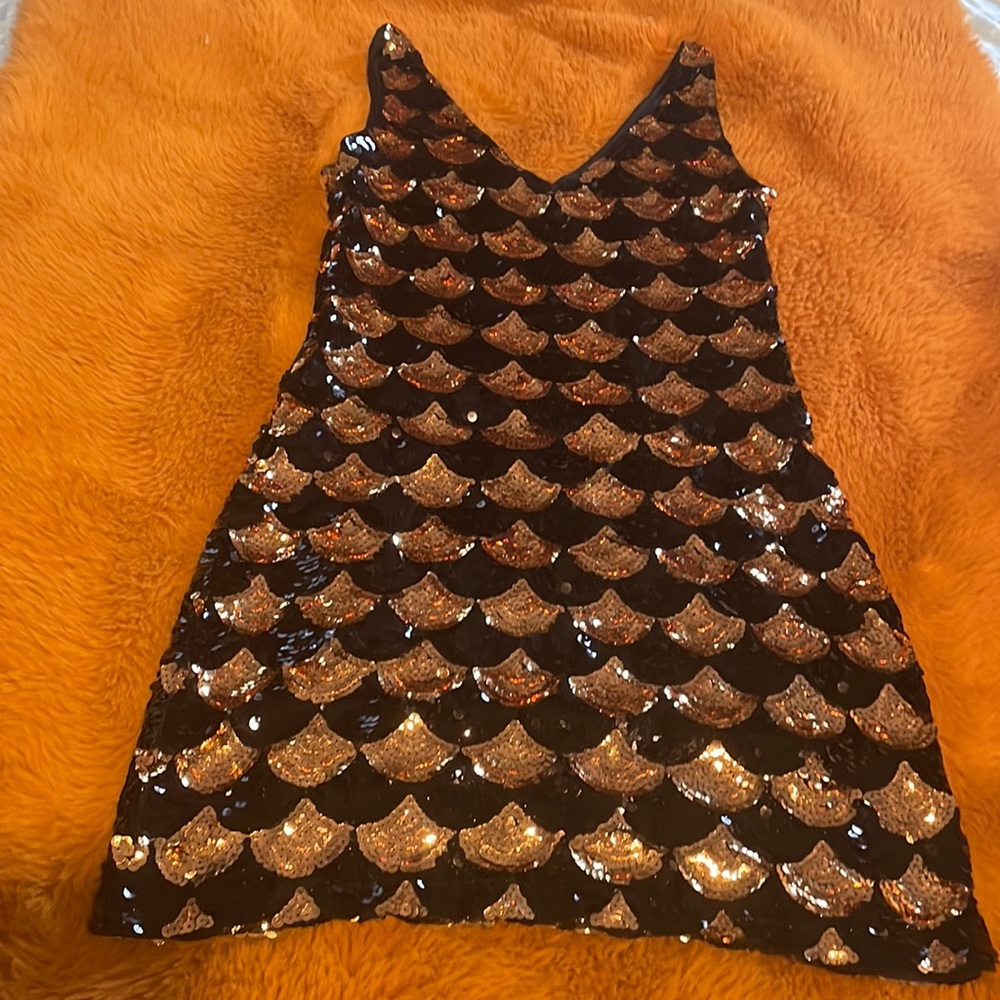 Black and gold sequin vintage dress
